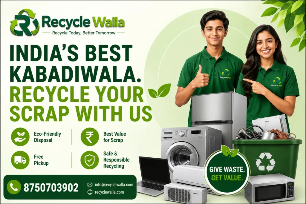 Looking for a Scrap Wala Near Me? Recycle Walla offers doorstep scrap pickup, instant payment, live scrap prices, and eco-friendly recycling for AC, fridge, laptop, washing machine & more.